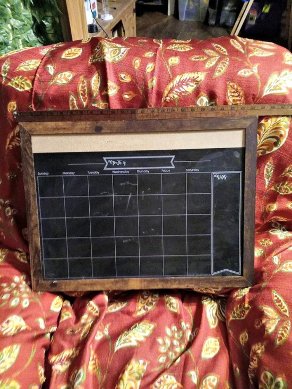 Wood Framed Chalkboard Calendar in Brown & Black